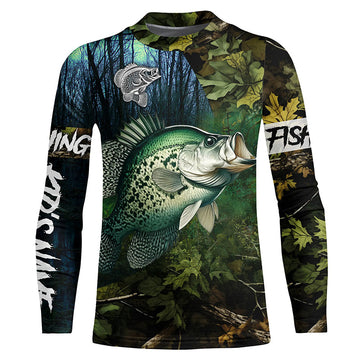Crappie Fishing green camo Custom name Performance Long Sleeve fishing shirts for kid NQSD92
