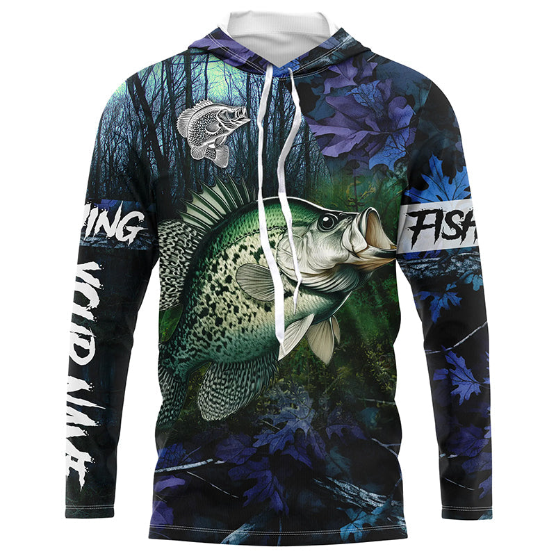 Crappie teal blue camo fishing apparel Customize name 3D All Over Printed Long sleeve fishing shirts NPQ227