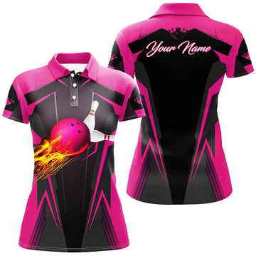 Personalised Women's Pink Bowling Polo Shirt N7014