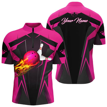 Personalised Men's Pink Quarter Zip Bowling Shirt N7014