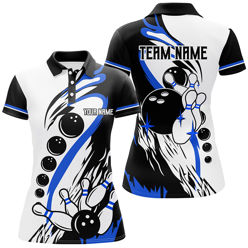Women's Custom Retro Bowling Polo Shirt - Black/White N7154
