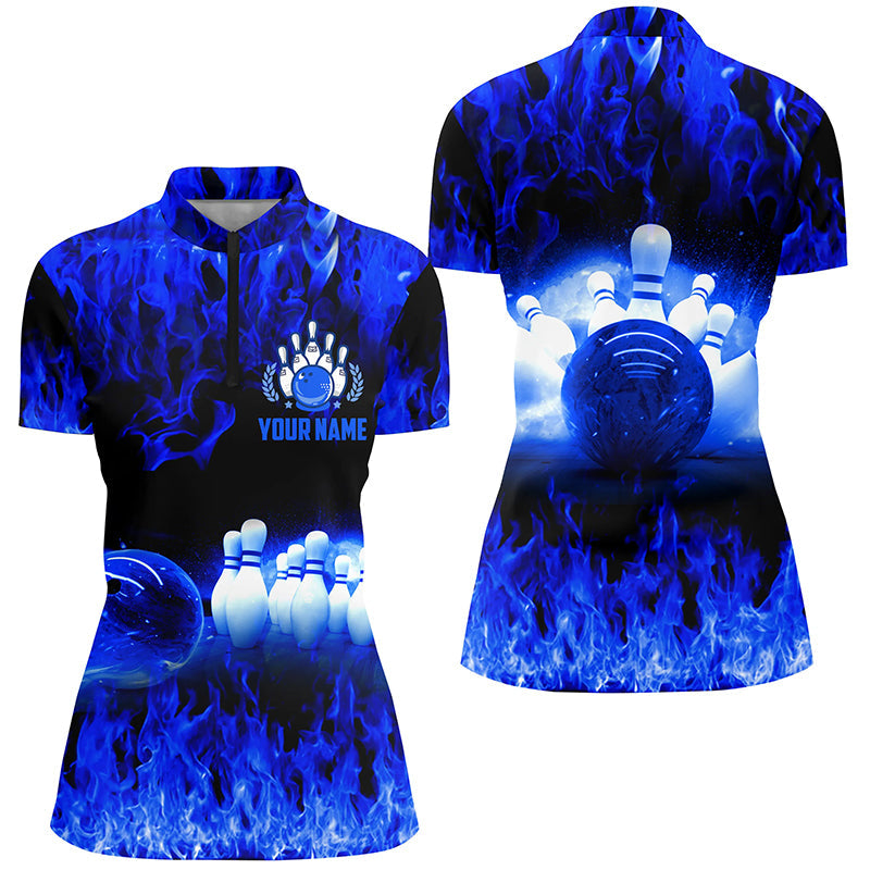 Blue Flame Women's Quarter Zip Bowling Jersey N5199