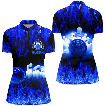 Blue Flame Women's Quarter Zip Bowling Jersey N5199