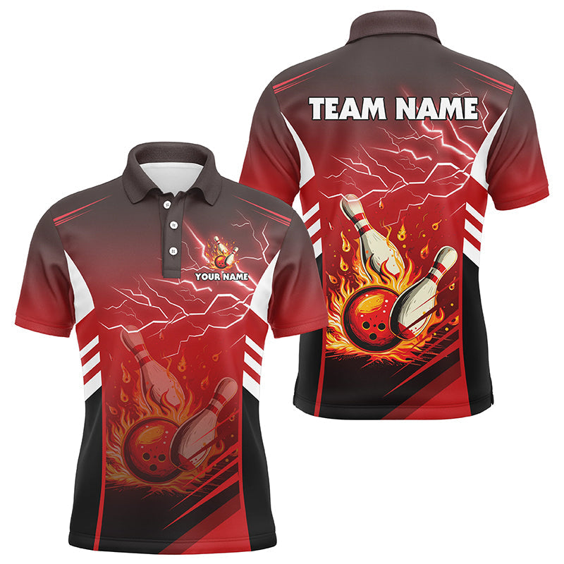 Men's Red Bowling Polo Shirt - Flame Theme N7445