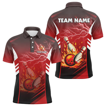 Men's Red Bowling Polo Shirt - Flame Theme N7445