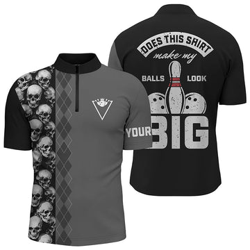 Custom Black Skull Bowling Quarter Zip Shirt for Men N4666