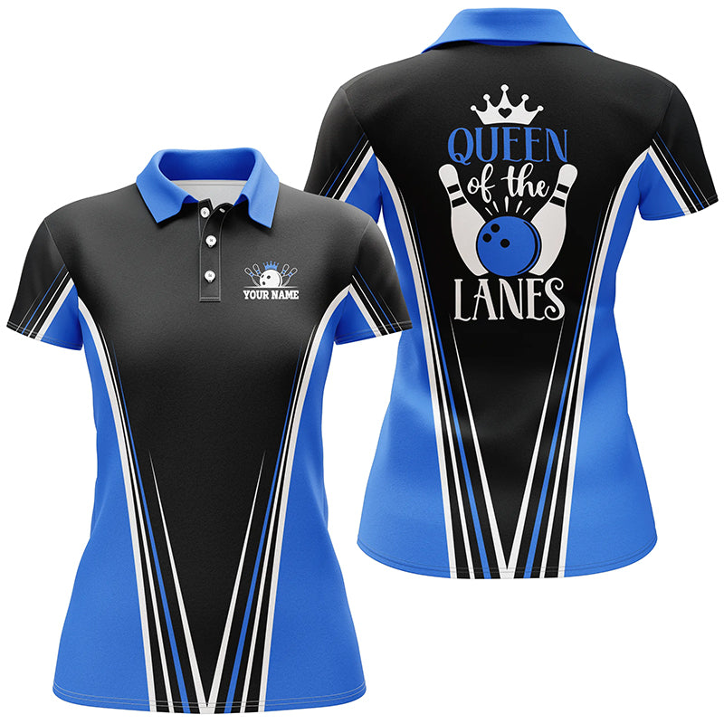 Women's Blue Short Sleeve Bowling Polo Shirt - Custom Gift N5210