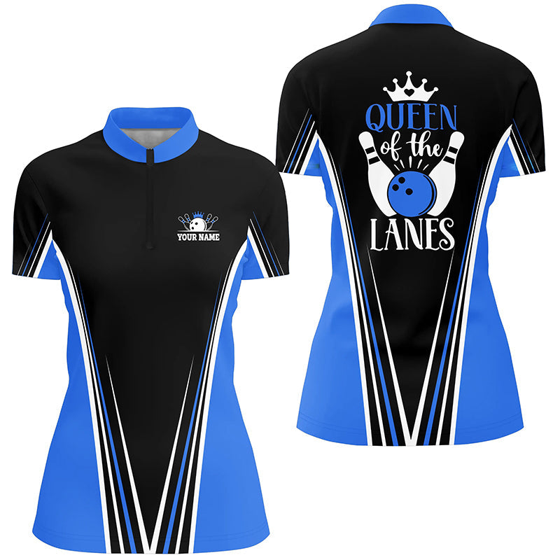 Women's Blue Quarter Zip Bowling Shirt - Custom Gift N5210