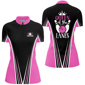 Women's Pink Quarter Zip Bowling Shirt - Custom Gift N5211