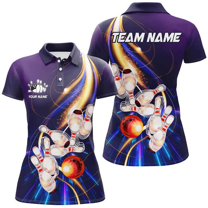 Purple Bowling Polo 1/4 Zip Shirt for Women - Custom Team Jersey N8030
