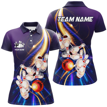 Purple Bowling Polo 1/4 Zip Shirt for Women - Custom Team Jersey N8030