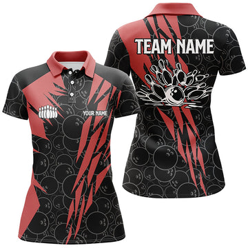 Red Camo Women's Bowling Polo Shirt - Custom Strike Team Jersey N6343
