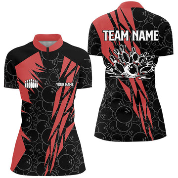 Black Camo Women's Bowling Quarter Zip Shirt - Custom Strike Team Jersey N6343