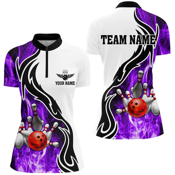 Women's Purple Bowling Quarter Zip Shirt - Custom Strike Team Jersey N6344