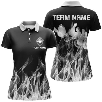 White Flame Women's Bowling Polo Shirt - Black N6821