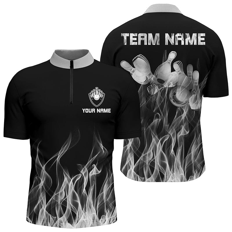 Men's White Flame Quarter Zip Bowling Shirt N6821