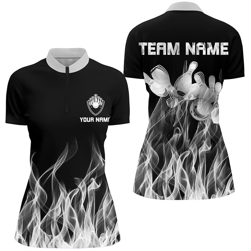 Women's Black Flame Bowling Quarter-Zip Shirt N6821