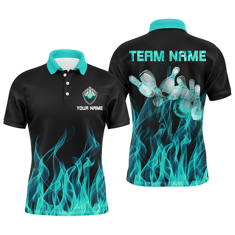 Men's Turquoise Flame Bowling Polo Shirt N6822
