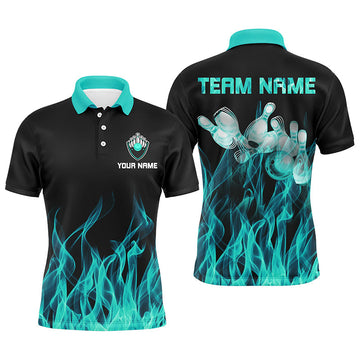 Men's Turquoise Flame Bowling Polo Shirt N6822