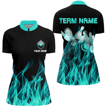 Turquoise Flame Women's Bowling Quarter-Zip Shirt N6822