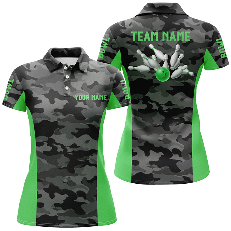 Women's Bowling Polo, Quarter Zip, Custom Grey Camo Team Jersey N7605