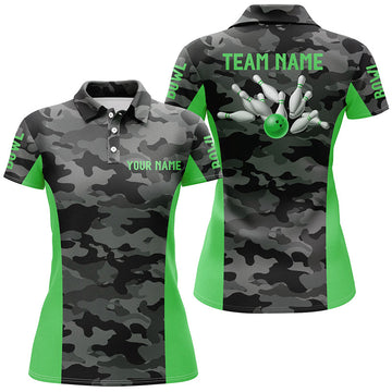 Women's Bowling Polo, Quarter Zip, Custom Grey Camo Team Jersey N7605