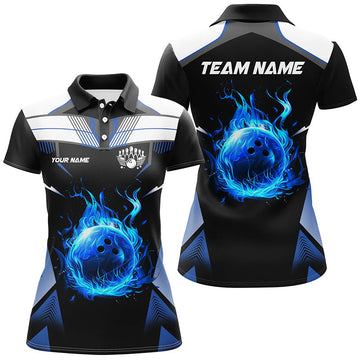 Custom Women's Bowling Shirts - Black & White Flame Design N8230