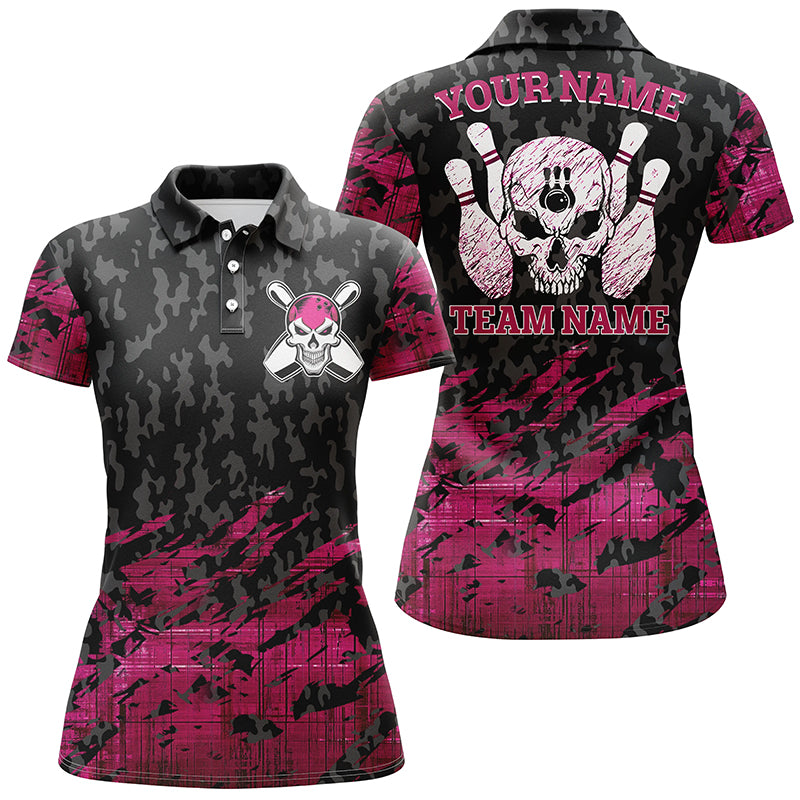 Women's Pink Bowling Polo Shirt with Custom Name & Team Name N4539