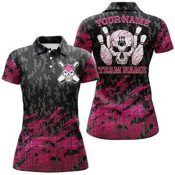 Women's Pink Bowling Polo Shirt with Custom Name & Team Name N4539
