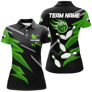 Black & Green Women's Bowling Polo, Quarter Zip Team Jersey N8247