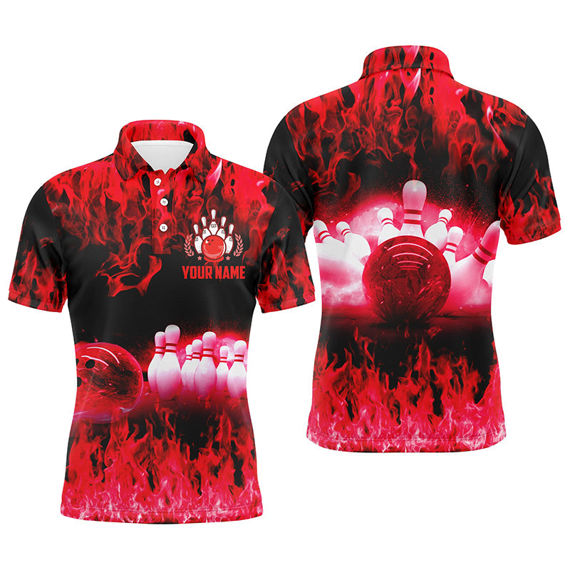 Red Flame Men's Bowling Polo Shirt - Personalised N6366