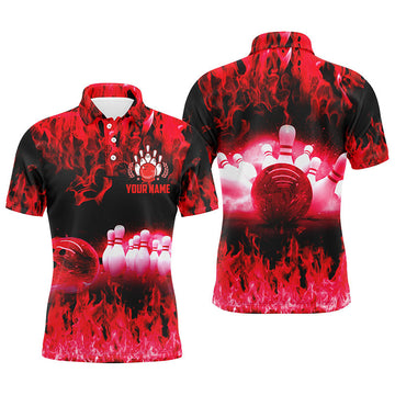 Red Flame Men's Bowling Polo Shirt - Personalised N6366