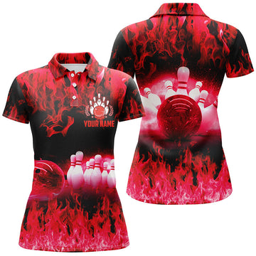 Red Flame Women's Bowling Polo Shirt - Personalised Team Uniform N6366