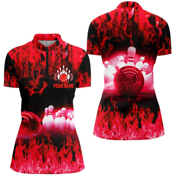 Red Flame Women's Quarter Zip Bowling Jersey N6366