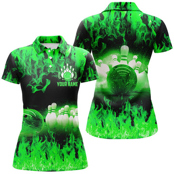 Green Flame Women's Bowling Polo Shirt - Personalised Team Uniform N6367