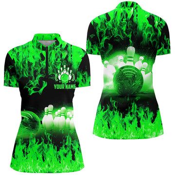 Green Flame Women's Quarter Zip Bowling Jersey N6367