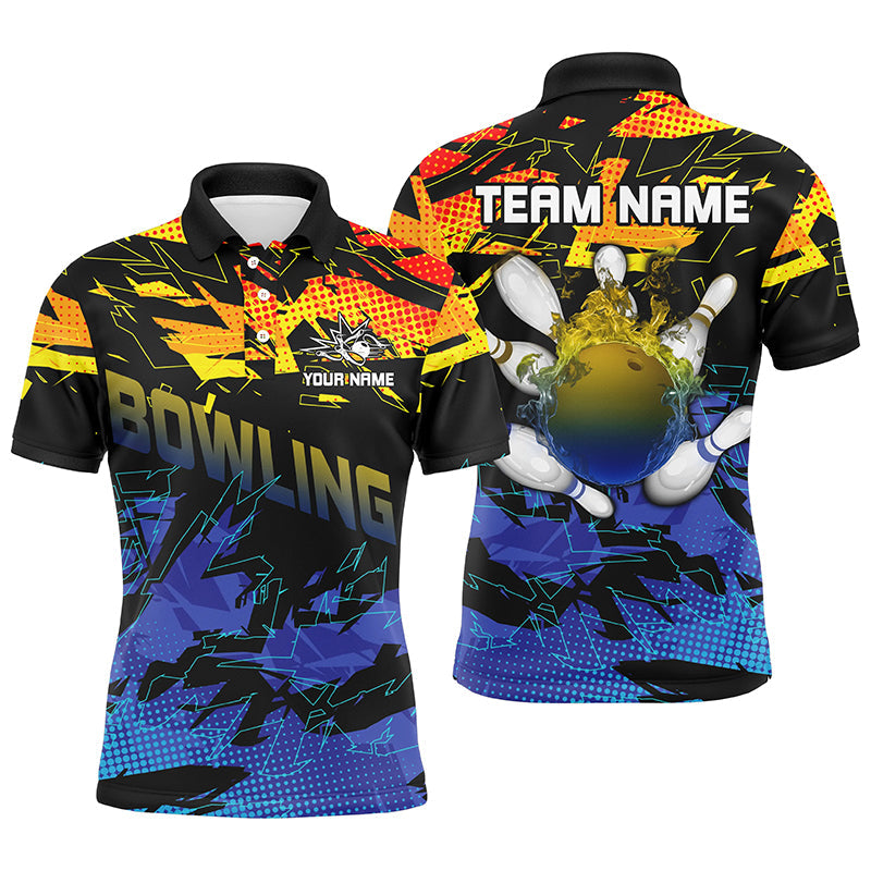 Men's Blue & Yellow Camo Bowling Polo Shirt N7284