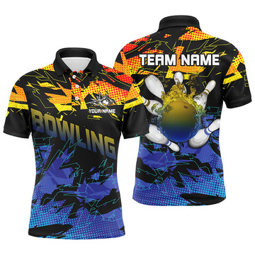 Men's Blue & Yellow Camo Bowling Polo Shirt N7284
