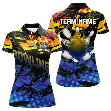 Women's Blue & Yellow Camo Bowling Polo Shirt N7284
