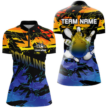Women's Blue & Yellow Camo Bowling Quarter Zip Jersey N7284