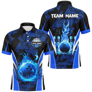Men's Blue Flame Triangle Bowling Polo Shirt N7464