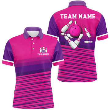 Men's Pink Pattern Bowling Polo Shirt N7466