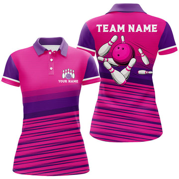 Women's Pink Pattern Bowling Polo Shirt - Custom Team Jersey N7466
