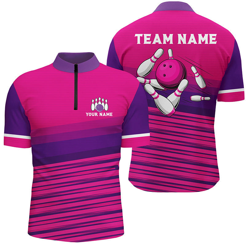 Men's Custom Pink Pattern Bowling Quarter Zip Shirt N7466