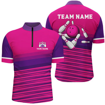 Men's Custom Pink Pattern Bowling Quarter Zip Shirt N7466