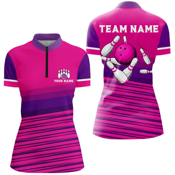Women's Pink Pattern Bowling Quarter Zip Shirt N7466