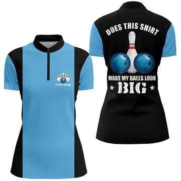 Women's Bowling Quarter Zip Shirt - Custom Vintage Blue/Black N6381