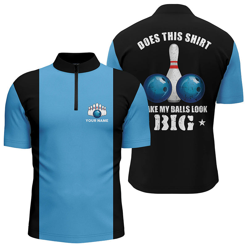 Men's Bowling Quarter Zip Shirt - Custom Vintage Blue/Black N6381