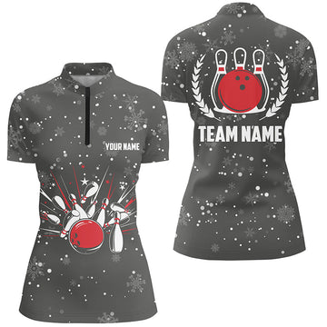 Women's Retro Bowling Quarter-Zip Christmas Jersey N6592
