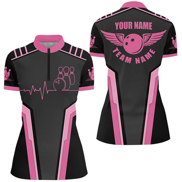 Custom Pink 3D Bowling Quarter Zip Shirt for Women N4556